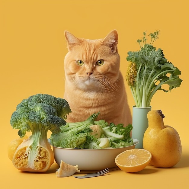 Create meme: the cat is a vegetarian, memes with cats and food, cat cat