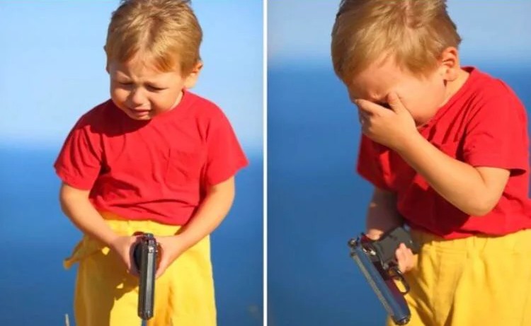 Create meme: The boy with the gun is crying, The boy with the gun meme, the boy with the gun