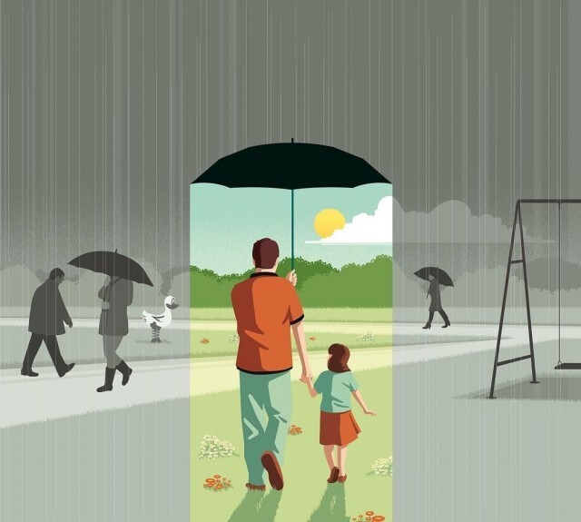 Create meme: illustration of a family under an umbrella, figure , true illustrations