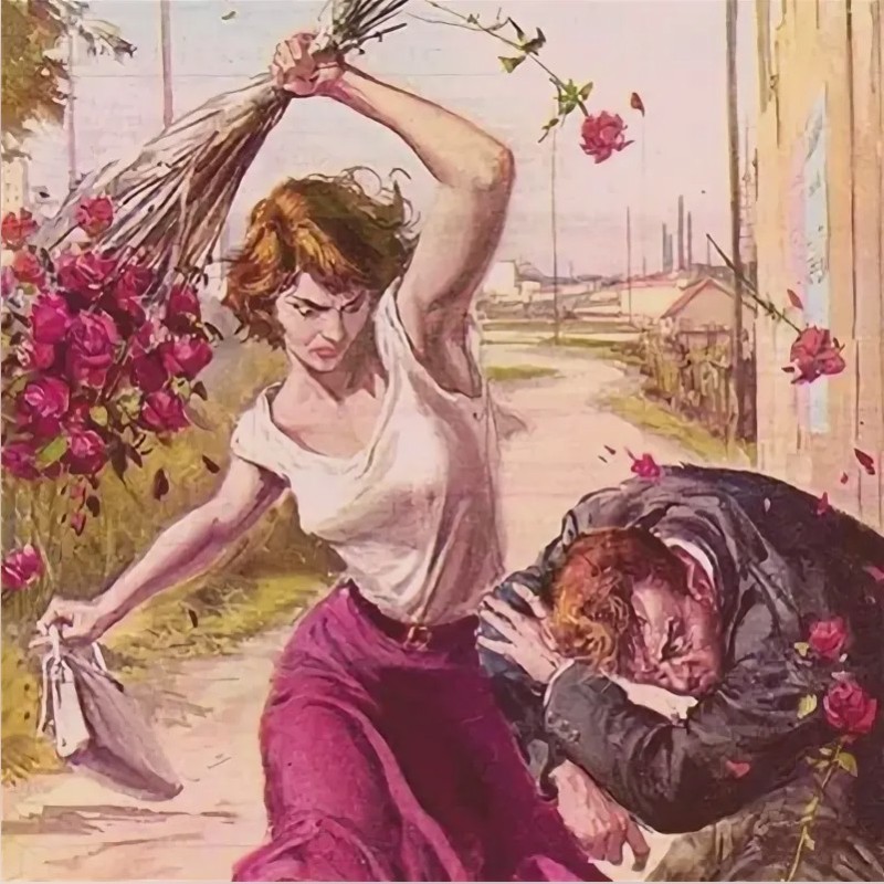 Создать мем: женщина, картина на 8 марта, вальтер молино избиение цветами