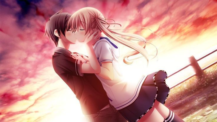 Create meme: anime romance, anime couple in love, anime kiss girls