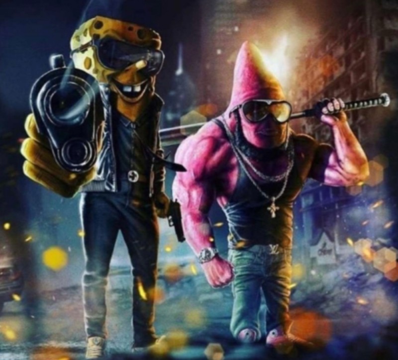 gangster spongebob and patrick with guns