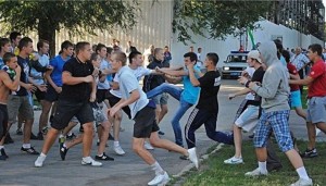 Create meme: fight, a mass brawl, youth