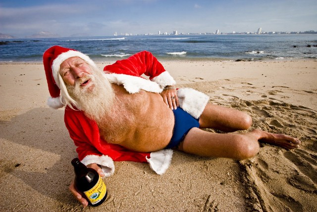 Create meme: Santa Claus on the beach, santa claus, drunk Santa Claus