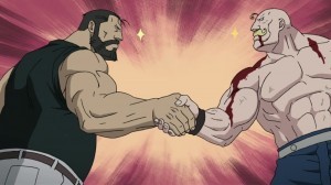 Create meme: Fullmetal alchemist Armstrong handshake, Louis Armstrong the steel alchemist, handshake steel alchemist