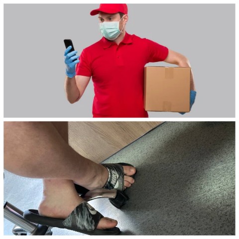 Create meme: shoes , people , deliveryman