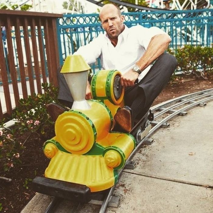 Create meme: Jason Statham on a steam train, Jason Statham sports, with Jason Statham