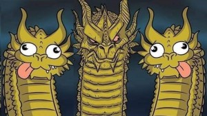 Create meme: meme three heads of the dragon king gidora