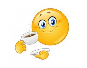 Создать мем: смайлик пьет кофе, смайлик с кофе, смайлики с добрым утром