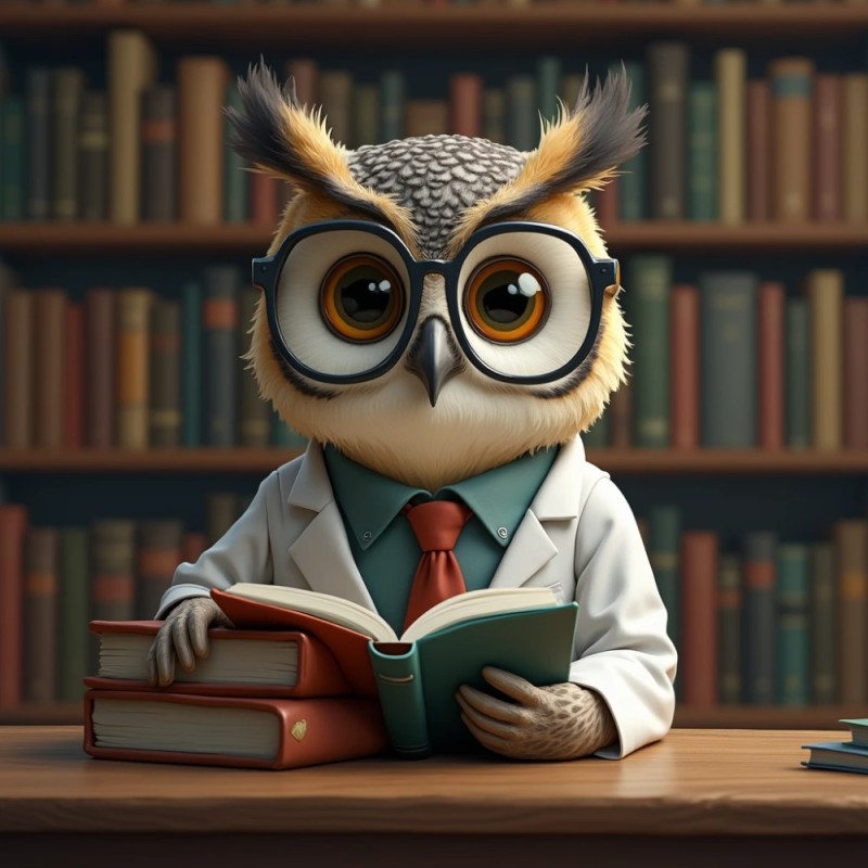 Create meme: clever owl, owl with glasses , owl with books