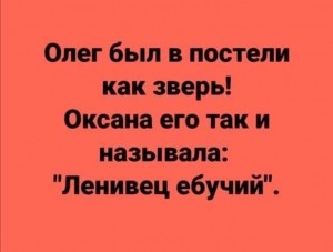 Создать мем: Текст, олег был в постели как зверь, смешные анекдоты