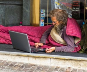 Create meme: A bum with a computer