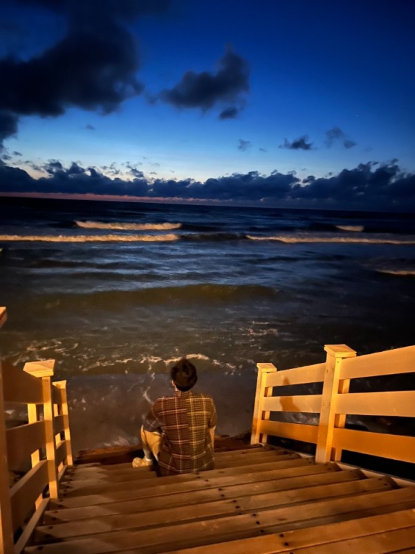 Create meme: a bench at sunset, darkness, bench by the sea