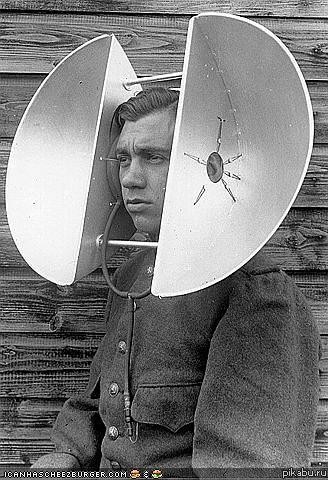 Create meme: acoustic locators of the second World War, strange inventions, The locators are ears