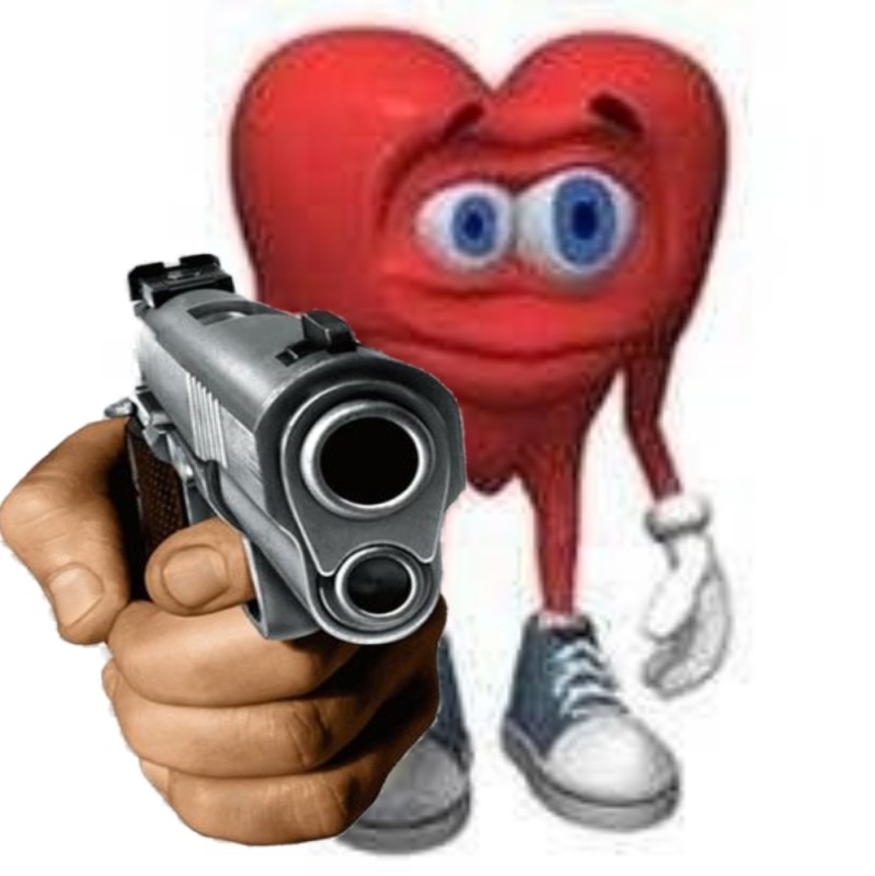 Создать мем: красное сердце, прикол, смайл с пистолетом