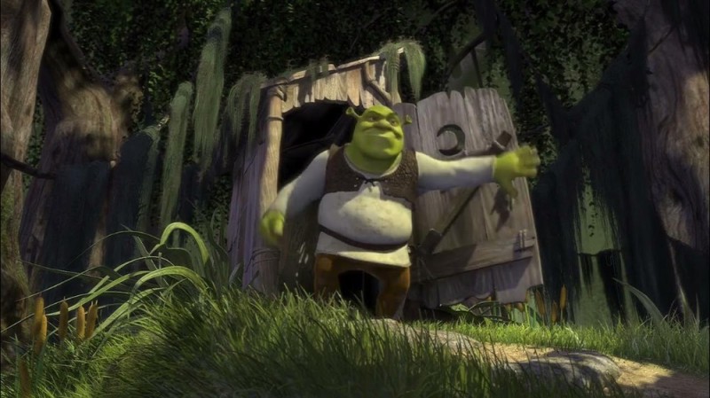 Создать мем: shrek somebody once told me, шрек, шрек выходит из туалета