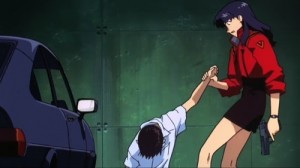 Create meme: shinji on chair, end of evangelion, Misato meme