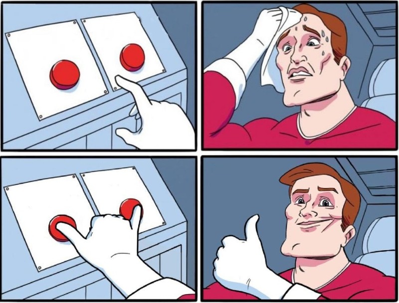 Create meme: red button meme, difficult choice meme, button meme