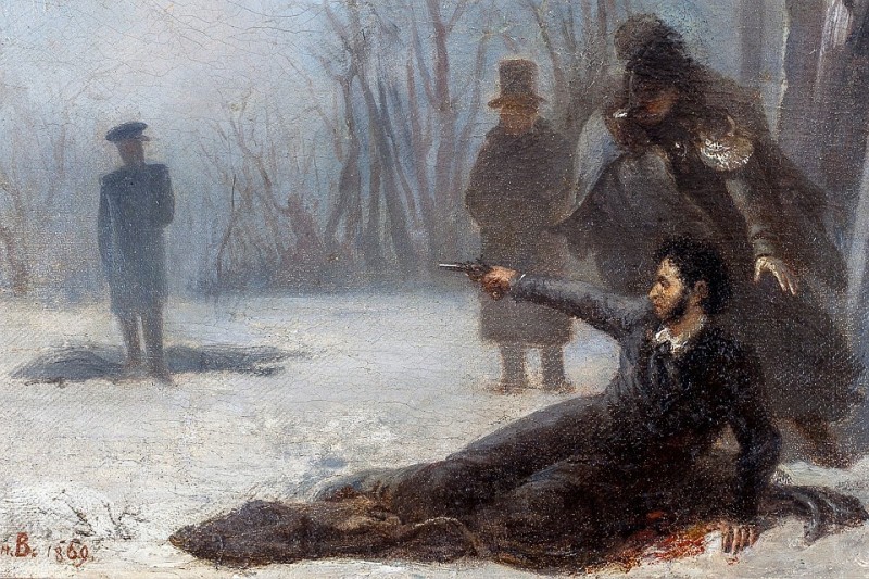 Create meme: February 8, 1837 Pushkin's duel with Dantes, Dantes and Pushkin duel, the duel of pushkin and dantes