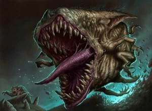 Create meme: fantasy monsters with teeth on the tongue, monster, fantasy monster teeth