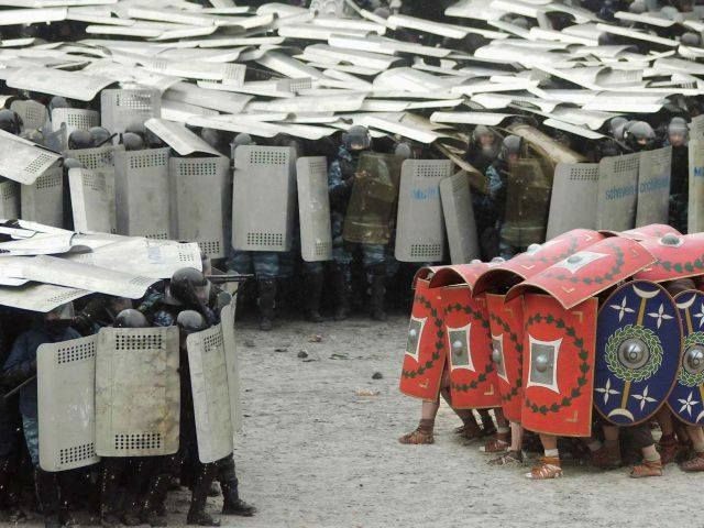 Create meme: army, riot police with shields, Riot police with turtle shields