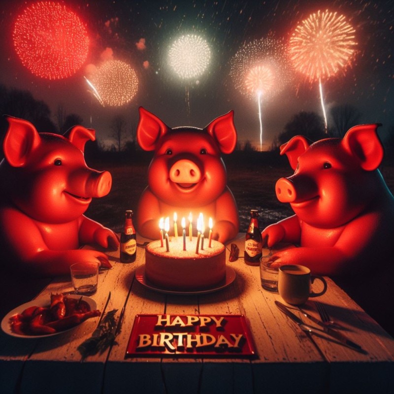Create meme: pig , pig with a candle, postcard