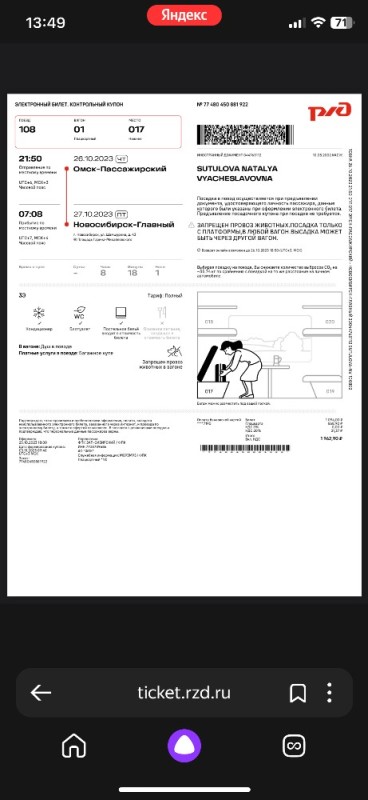 Create meme: Russian railways e-ticket boarding coupon, electronic ticket on the train, russian Railways electronic ticket sample
