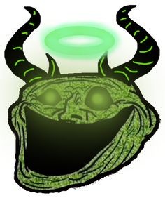 Create meme: Trollface horror God is green, yoba the troll, Troll face is green with horns