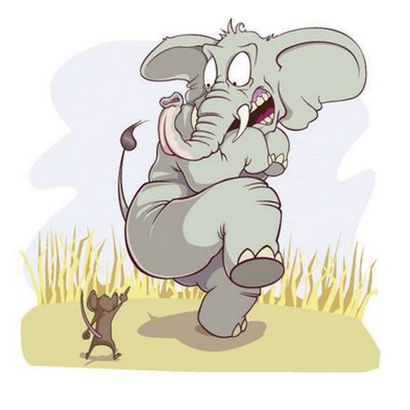 Создать мем: слон иллюстрация, мышь и слон, слон испугался мышки
