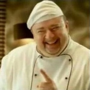 Create meme: cook waving his finger, the chef is a racist, the cook is a bum