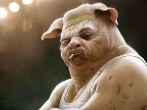 Create meme: man pig
