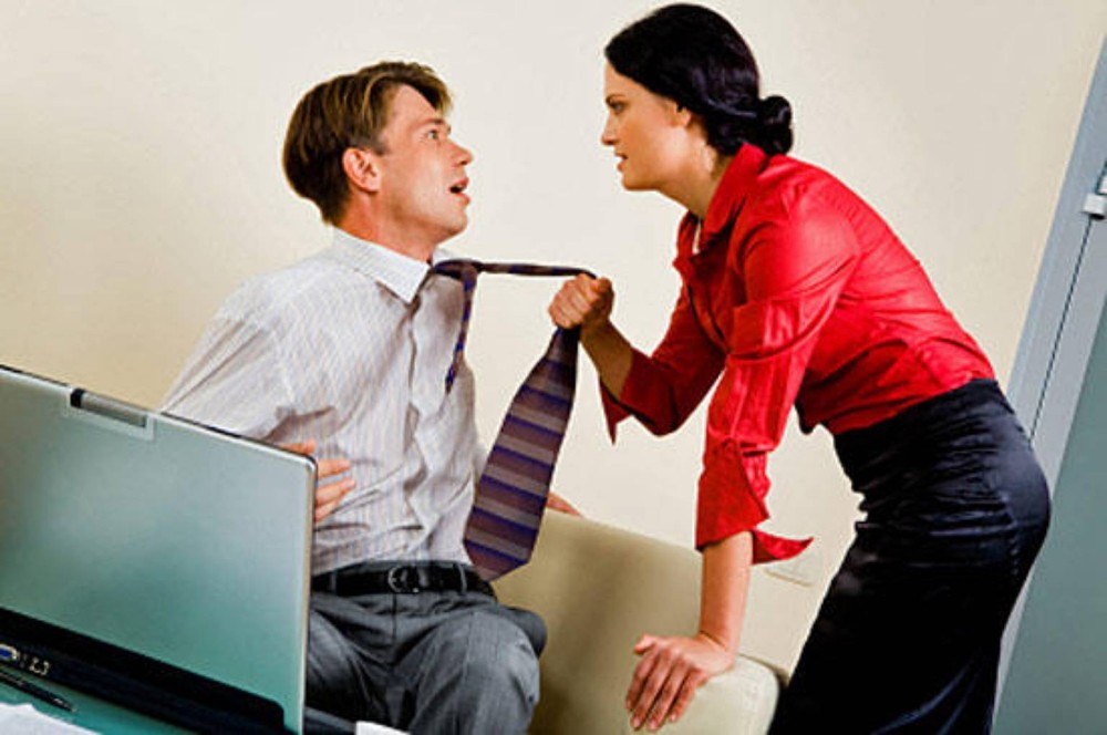 Create meme: a man accosting a woman, a subordinate woman, the boss and the subordinate