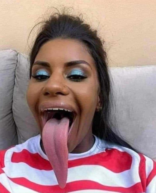 Create meme: long tongues, A man has a long tongue, The girl's long tongue