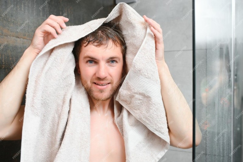 Create meme: male , the man in the bathroom, The man in the towel