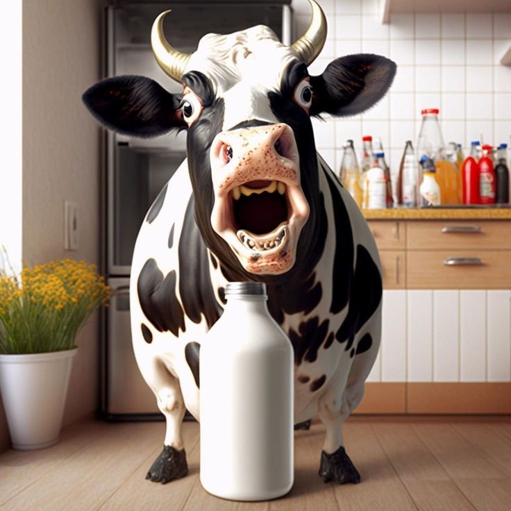 Create meme: cow and milk, cows', funny cow