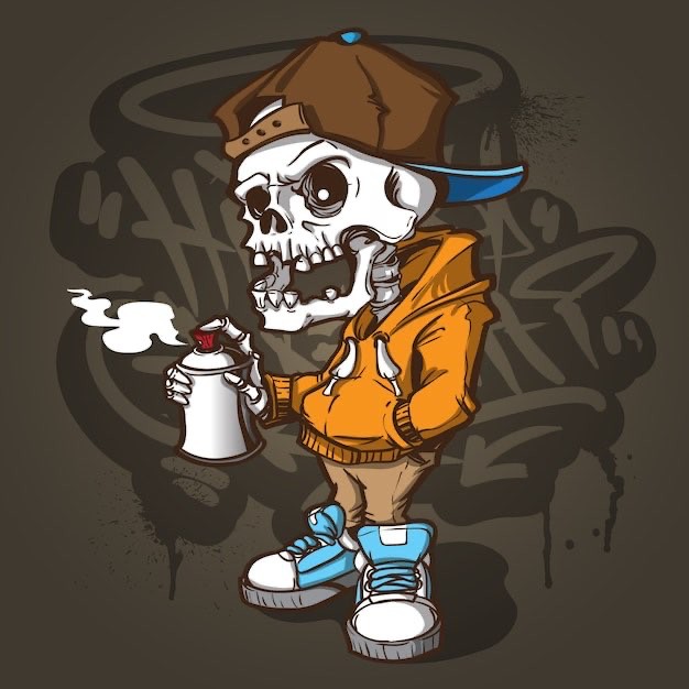 Create meme: graffiti skeleton, graffiti skull, graffiti is cool