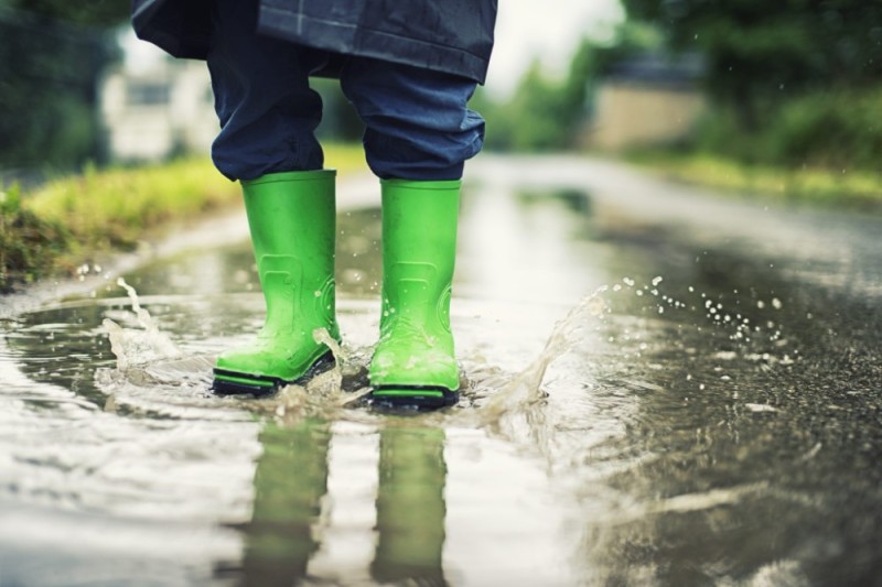 Create meme: through puddles , rubber boots in a puddle, boots in a puddle