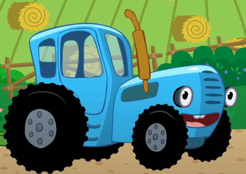 Create meme: blue tractor, blue tractor tractor cartoon, blue tractor across the fields