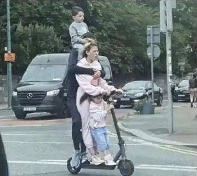 Create meme: family on scooters, people on scooters, against electric scooters