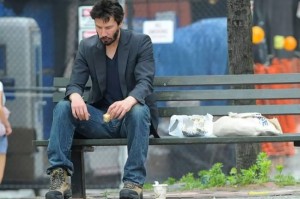 Create meme: sad Keanu meme, Keanu Reeves on a bench, Keanu Reeves