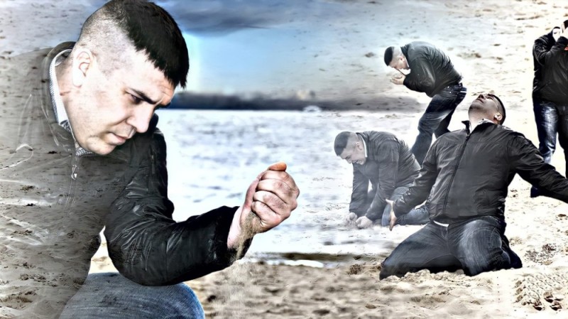 Create meme: man throws sand, man throws sand meme, meme with sand