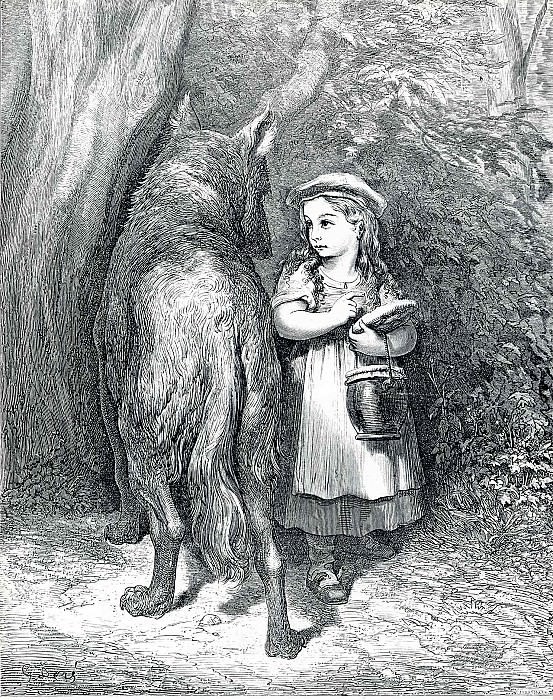 Create meme: Gustave doré little red riding hood, Gustave Doré Charles Perrault, illustrations for the fairy tale Little Red Riding Hood