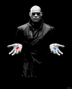 Create meme: blue pill, Morpheus choice, red or blue pill matrix photo