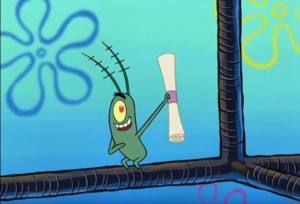Create meme: plankton spongebob