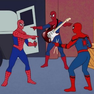 Создать мем: три человека паука мем, человек паук и человек паук мем, человек паук показывает на человека паука мем