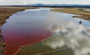 Create meme: oil pollution, oil spill in Norilsk, river