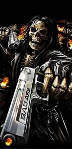Create meme: skeleton with a gun, skull fantasy, skull of death