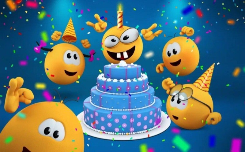 Create meme: funny happy birthday emoticons, smiley's birthday, kolobanga