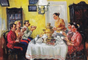 Создать мем: чаепитие, застолье самовар картины, чаепитие в советской живописи