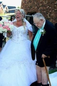 Create meme: The old bride and groom, scary bride, James Howard Marshall and Anna Nicole